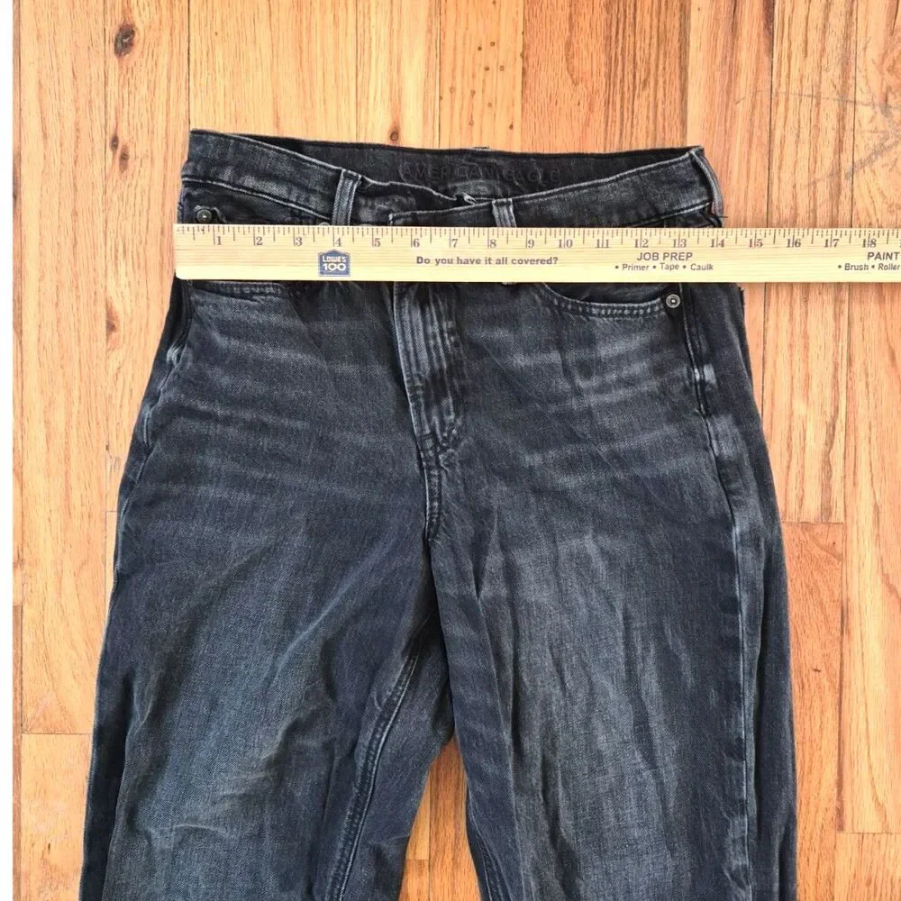 American Eagle Strigid Highest Waist Straight Leg Jeans Black Denim Size 4 Short - Picture 8 of 13